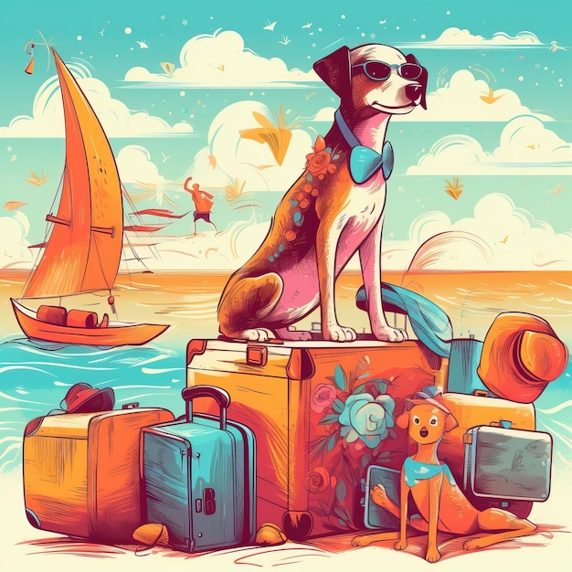 Vacation suitcase seaside sunny ai generated high quality illustration