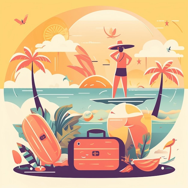 Photo vacation suitcase seaside sunny ai generated high quality illustration