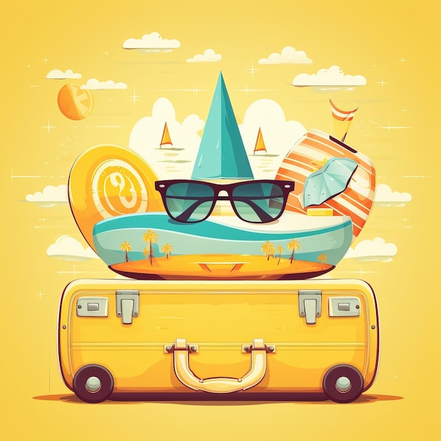 Vacation suitcase seaside sunny ai generated high quality illustration