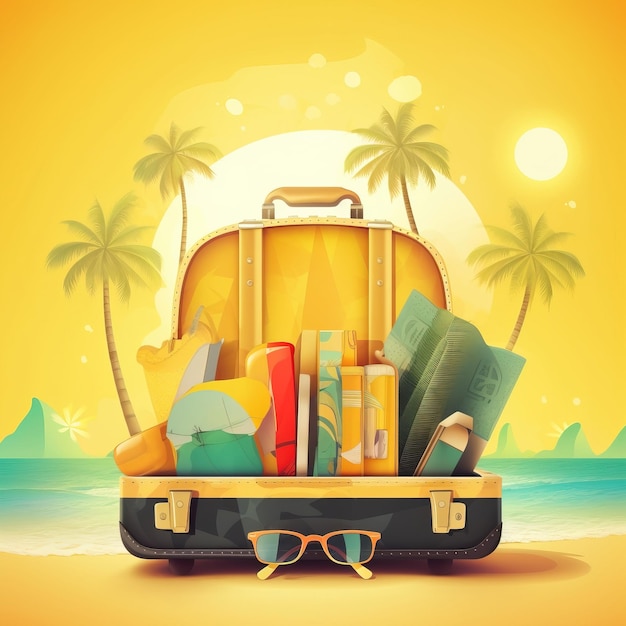 Vacation suitcase seaside sunny ai generated high quality illustration