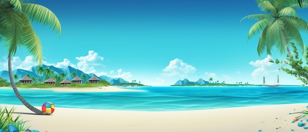 Foto vacanze e viaggi estivi concept banner vacanze felici sulla spiaggia di mare tropicale sabbiosa