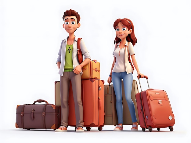 Vacation and travel concept couple with luggage generative AI