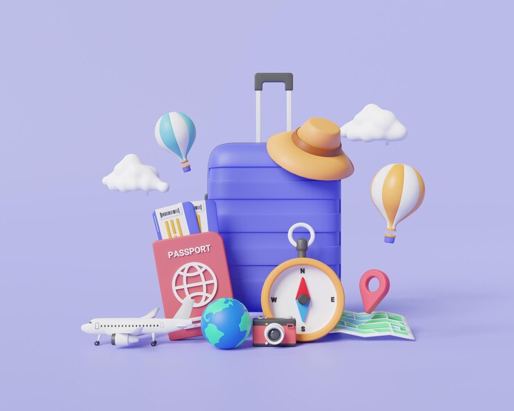 Photo vacation and travel concept traveling luggage trip planning world tour booking trip journey holiday vacation travel and tourism travel and transport flights abroad 3d render illustration