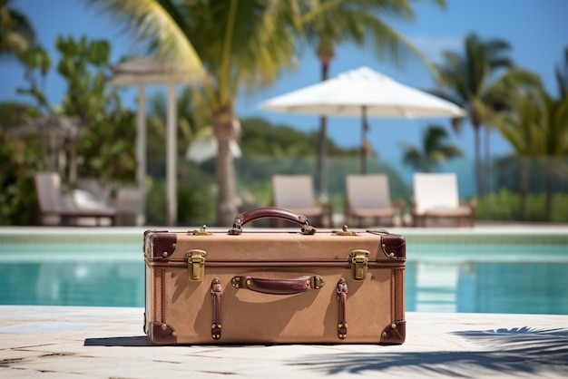 Foto una valigia di viaggio per le vacanze in una villa di lusso