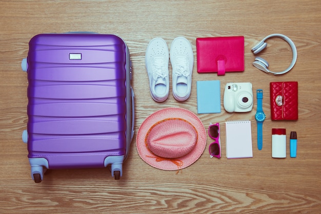 Photo vacations concept. holiday suitcase. ready for travel.