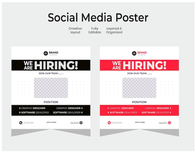 Vacature ontwerp poster We zijn aan het inhuren post feed op vierkante ontwerp Open werving regionale verkoop