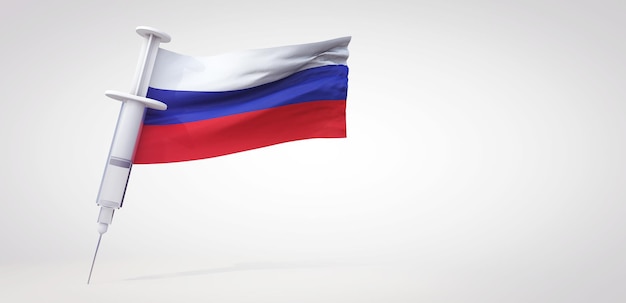 Vaccin immunisatie spuit met rusland vlag d rendering