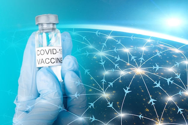 Vaccinatie van covid19 voor reizen en toerisme Element van afbeelding geleverd door NASA