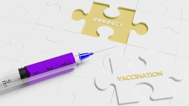 Vaccinatiepuzzel met medische spuit 3D-rendering