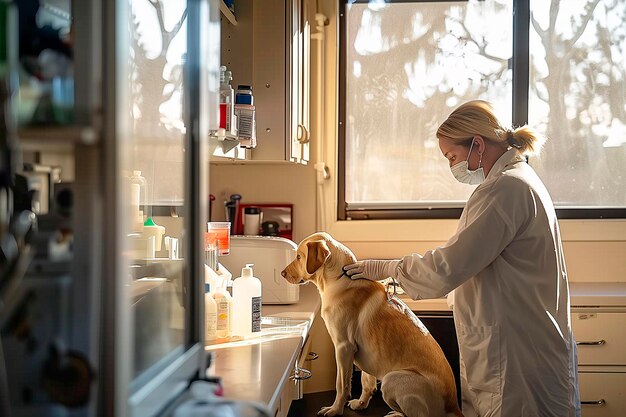 Foto vaccinazione di un labrador nel centro veterinario