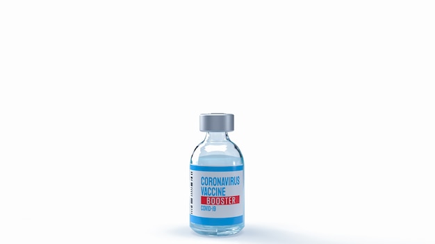 의료 또는 과학 개념 3d 렌더링을 위한 흰색 배경의 백신 부스터