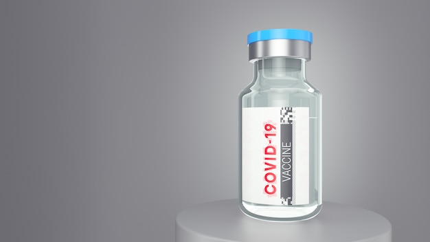 Vaccine bottle on grey background