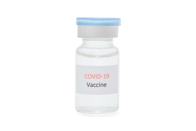 vaccine covid-19 (coronavirus) in glass bottle on white