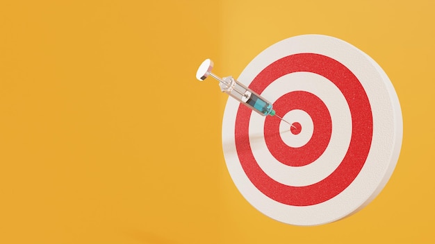 Vaccine syringe and dartboard stylized 3d illustration