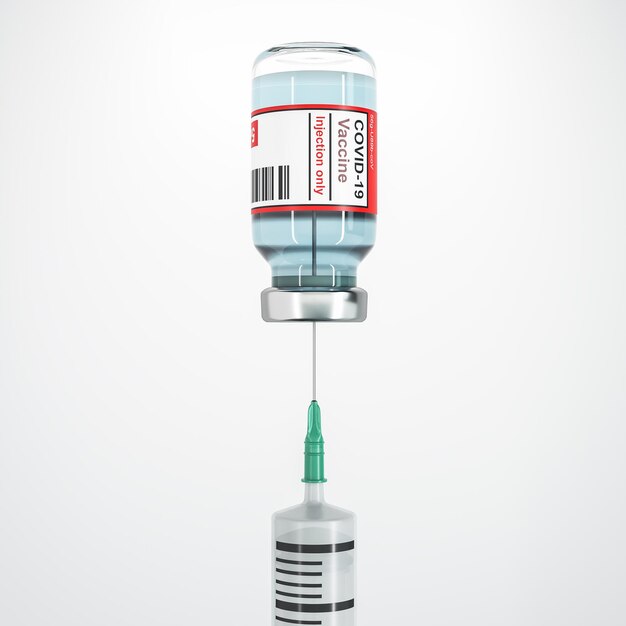 Vaccine and syringe injection on white background Treatment from corona virus infection 3D Rendering