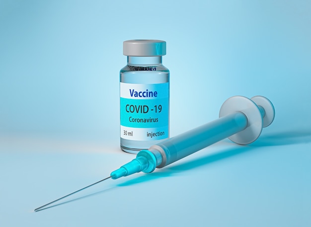 Vaccine vial and syringe for coronavirus. 3d rendering