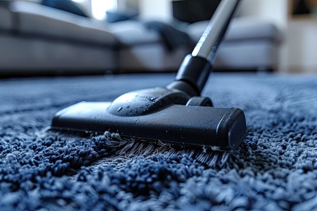 Vacuum cleaner on carpet in living room closeup view