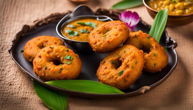 Photo vada medu vadai with sambar popular south indian snack