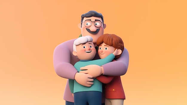 Vader die zijn zonen knuffelt 3D rendering stijl AI gegenereerd