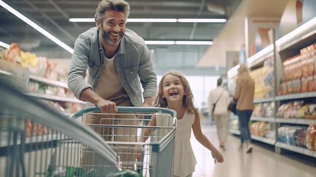 vader dochter op supermarktachtergrond