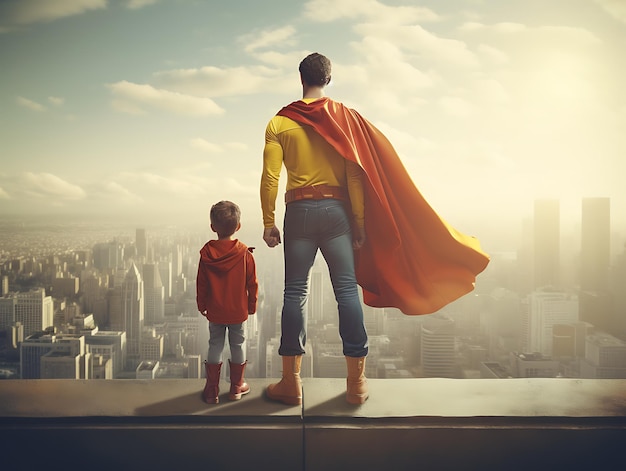 Vader draagt superheld op maat met zoon generatieve ai