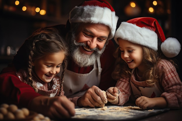 Vader en kinderen bakken kerstkoekjes Generatieve AI