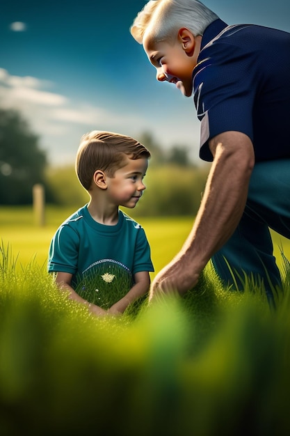 Vader en kinderen op Vaderdag Vieren de Happy Father's Day-wenskaart Generatieve ai