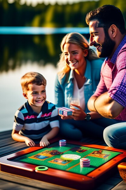 Vader en kinderen op Vaderdag Vieren de Happy Father's Day-wenskaart Generatieve ai