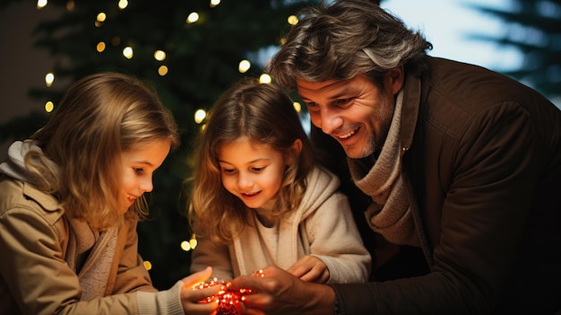 Vader en kinderen vieren Kerstmis AI gegenereerd