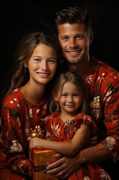 Vader en twee dochters vieren Kerstmis met een geschenk