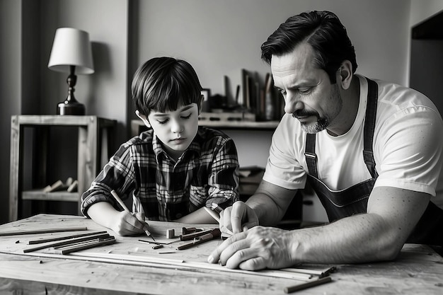 vader en zoon die timmerwerk doen kleurpagina