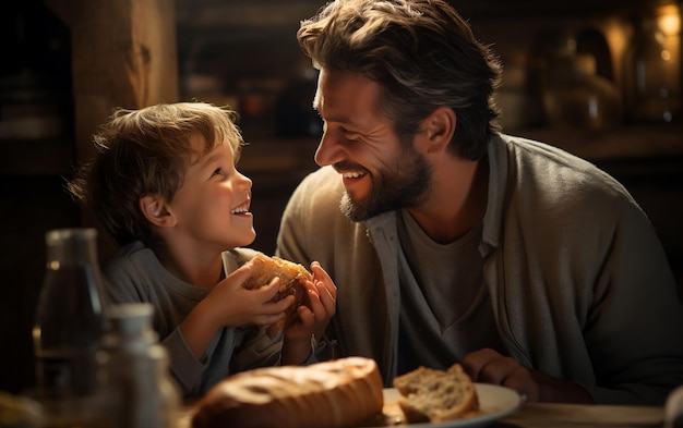 Vader en zoon eten taart Genatieve AI