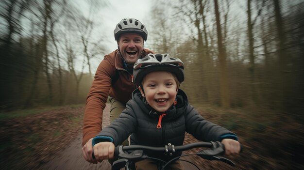 vader en zoon fietsen in de open lucht