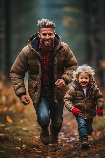 vader en zoon lopen in de natuur HD 8K wallpaper Stock Fotografisch beeld