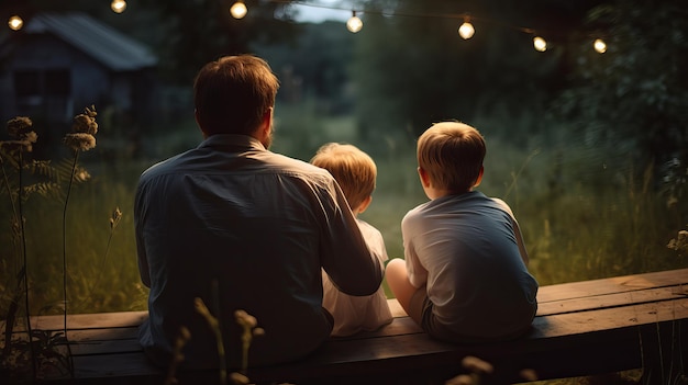 Vaderdagillustratie Achteraanzicht van vader die met zijn kinderen zit Generatieve Ai