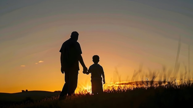 Vadersdag silhouet gelukkige vader spelen met een meisje in de zonsondergang hemel