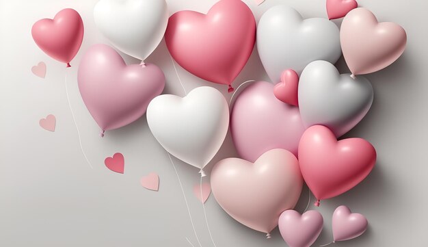 Vakantie hartvormige ballonnen in wit en roze op witte geïsoleerde achtergrond