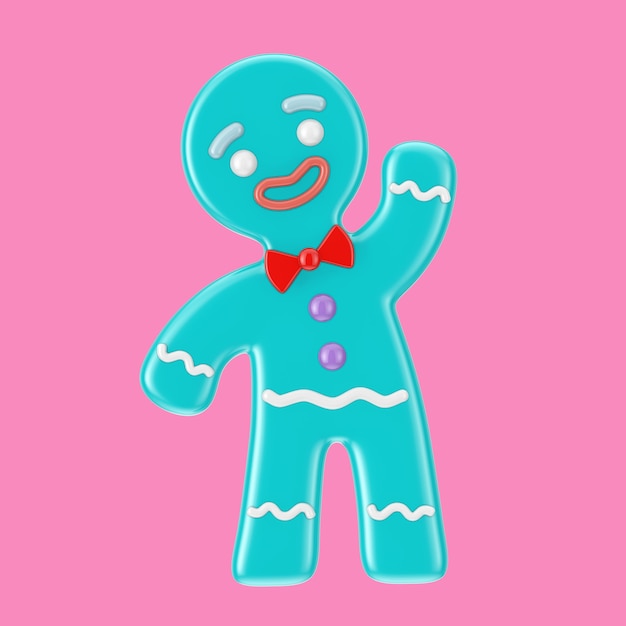 Vakantie ingericht klassiek blauw gingerbread man cookie in duotone stijl op een roze achtergrond. 3d-rendering