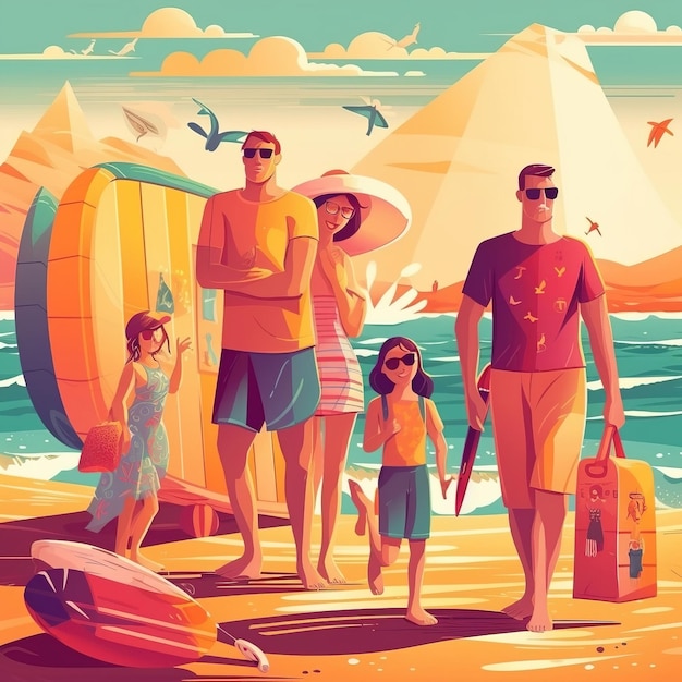 Vakantie koffer zee zonnig ai gegenereerd hoge kwaliteit illustratie