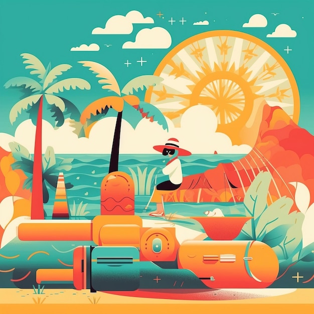 Foto vakantie koffer zee zonnig ai gegenereerd hoge kwaliteit illustratie