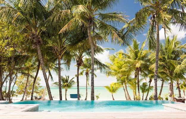 vakantie, strand, zomer en vrije tijd concept - zwembad op tropisch strand