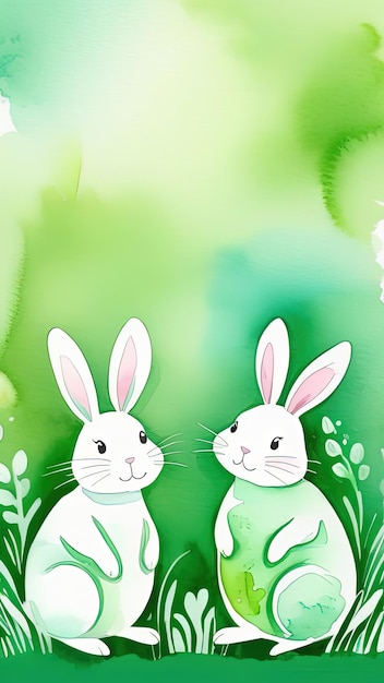 Vakantie viering banner van schattige Pasen versierde eieren schattige pasen konijnen illustratie van Pasen konijnen eieren op groene achtergrond Gelukkige Pasen groetekaart banner feestelijke achtergrond Kopieer ruimte