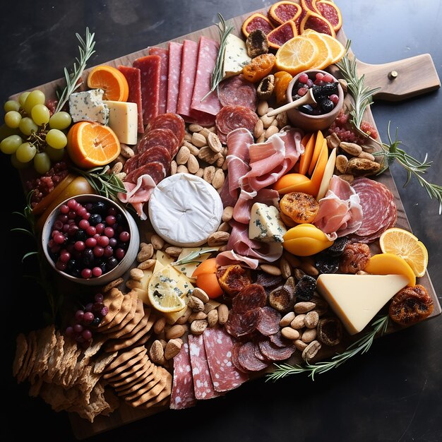 vakantiecharcuteriebord met een assortiment kazen en vleeswaren