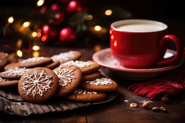 Vakantiekoekjes en cacao voor een gezellige zoete viering Zelfgemaakte peperkoekkoekjes AI gegenereerd