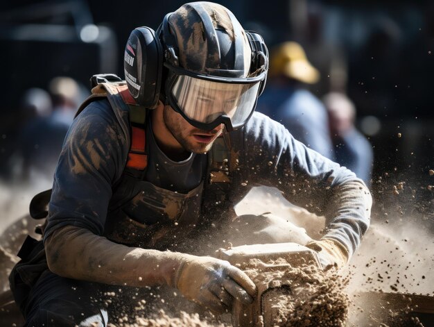 Vakmanschap beheersen De man aan het werk toont vakkundig handwerk