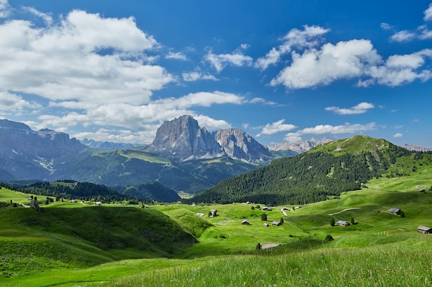 Val Gardena meadow fields and mountains