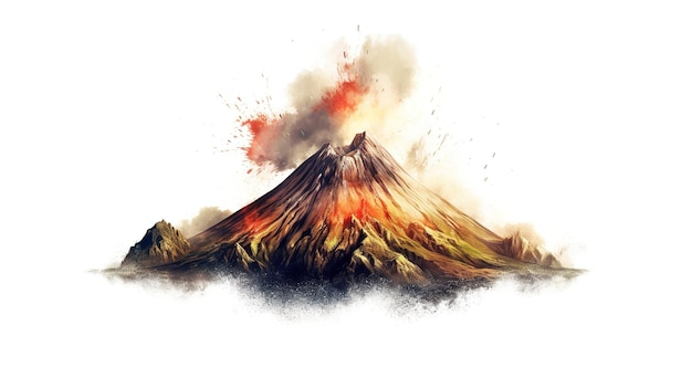 Valcano with lava flow isolated on white background Generative ai