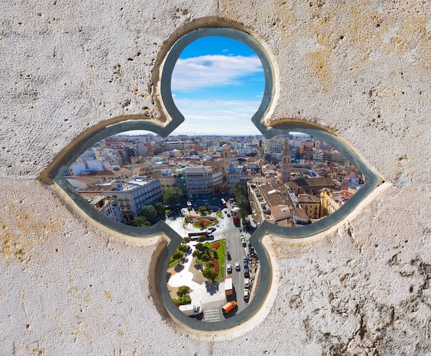 Valencia aerial skyline with Plaza de la Reina Spain