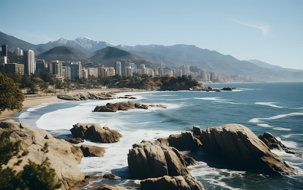 Valencia city beach aerial panoramic view