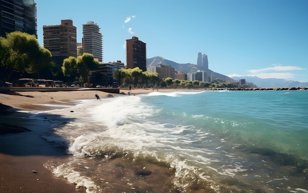 Valencia city beach aerial panoramic view